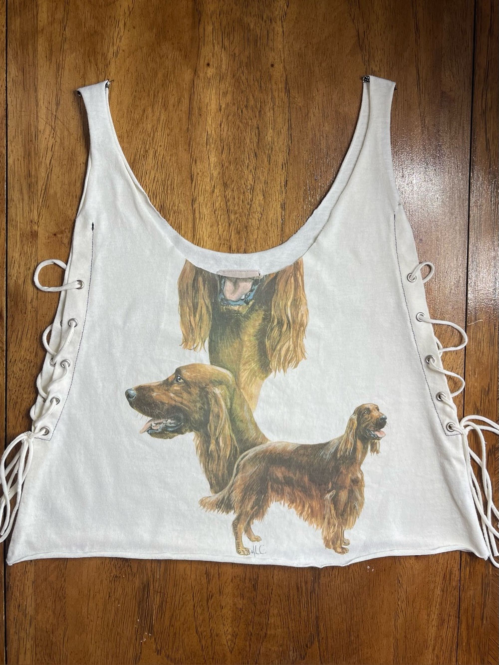 Irish Setter Dog Furst of a Kind Novelty Upcyled Vintage Lace Up Tank